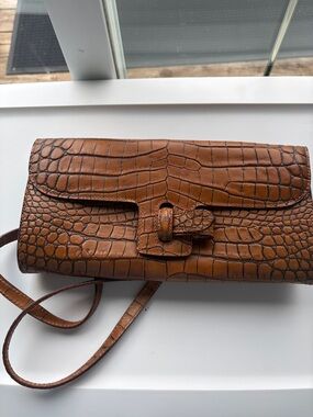 Dooney & Bourke Tan Croc-Embossed Leather Wristlet Clutch